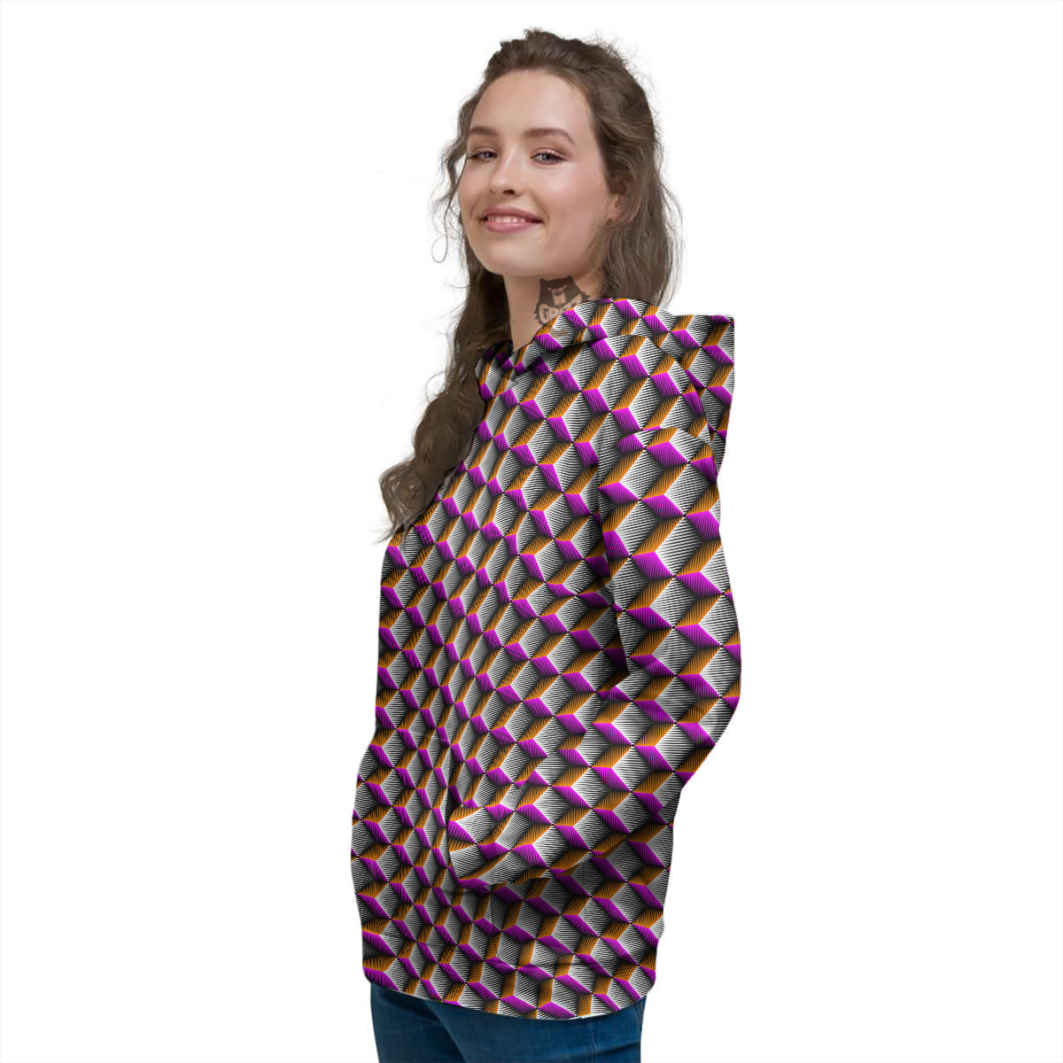 3D Rhombus Print Pattern Women's Hoodie-grizzshop