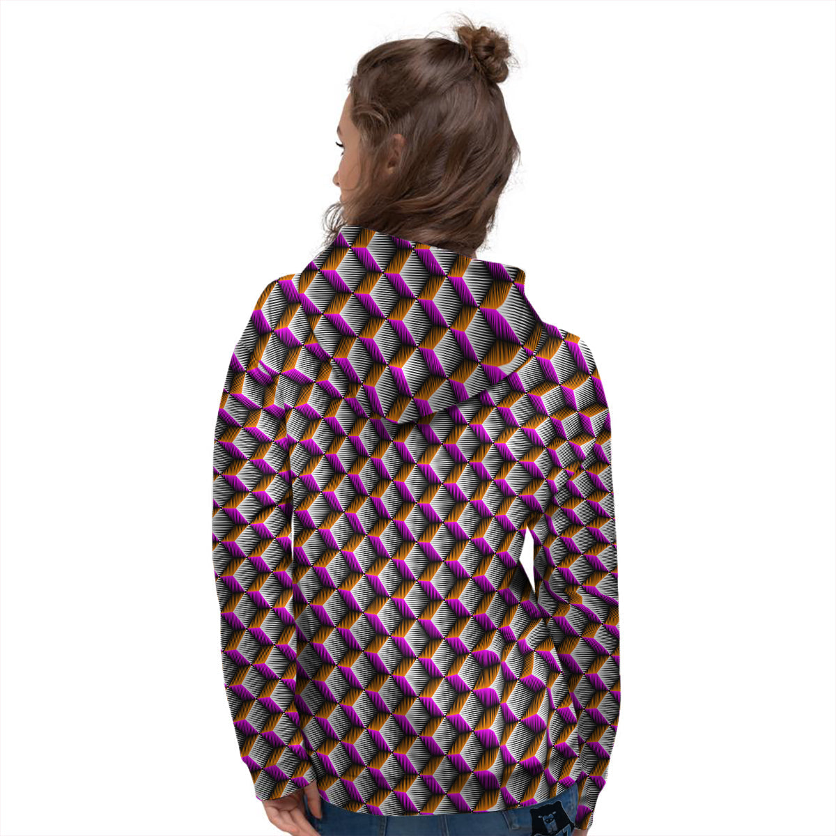 3D Rhombus Print Pattern Women's Hoodie-grizzshop