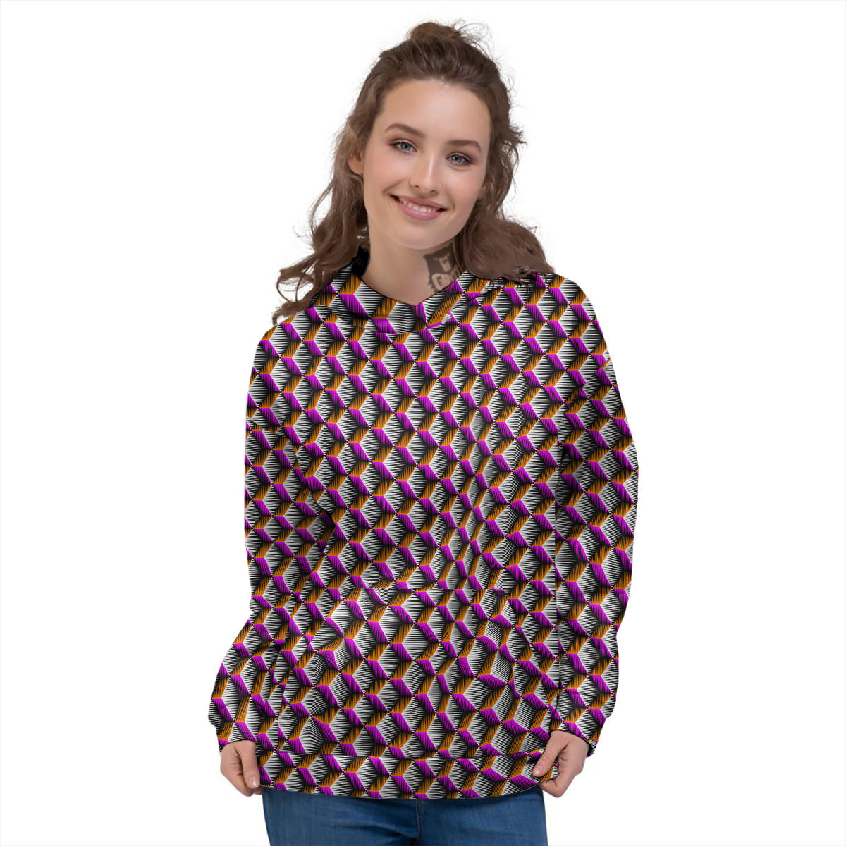 3D Rhombus Print Pattern Women's Hoodie-grizzshop