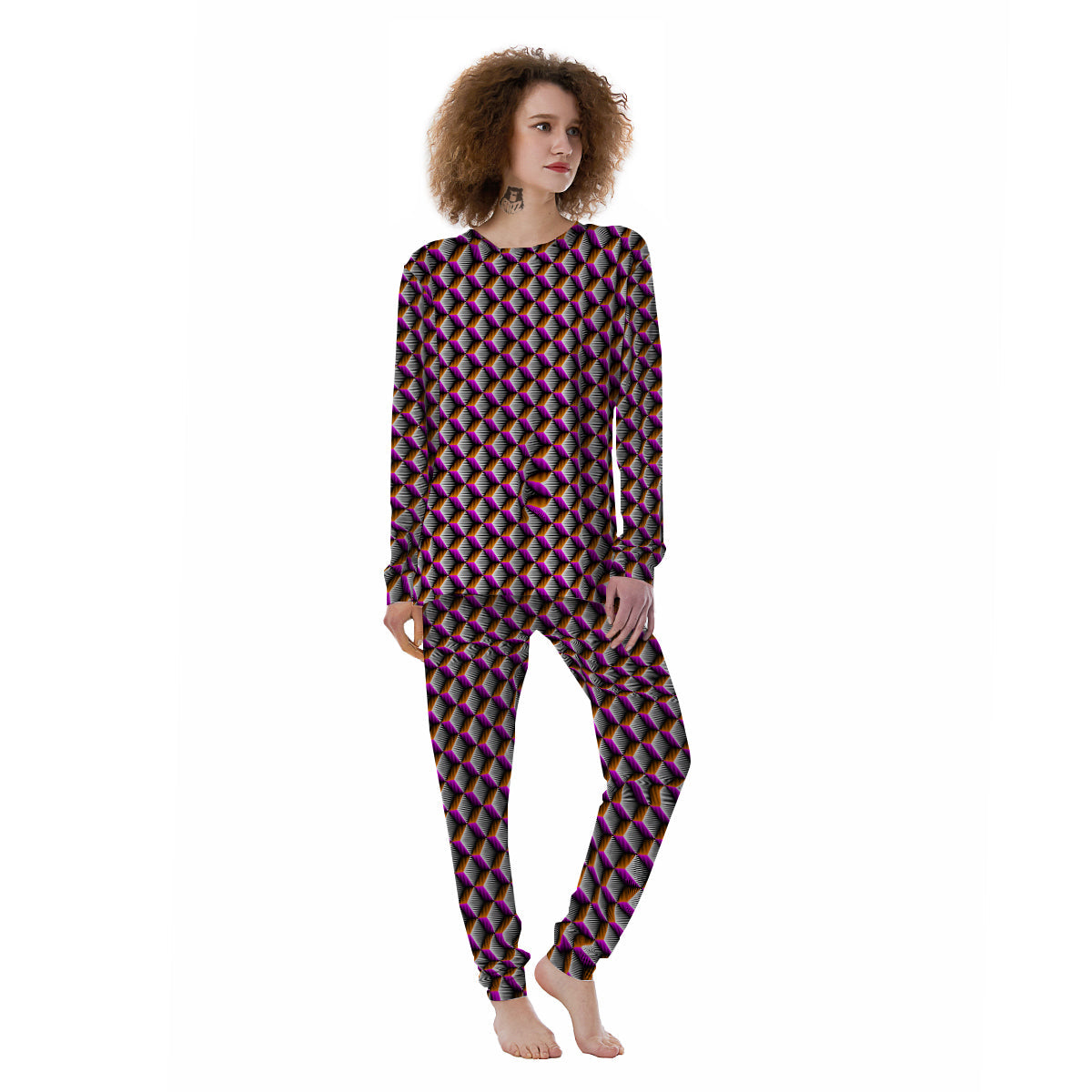 3D Rhombus Print Pattern Women's Pajamas-grizzshop