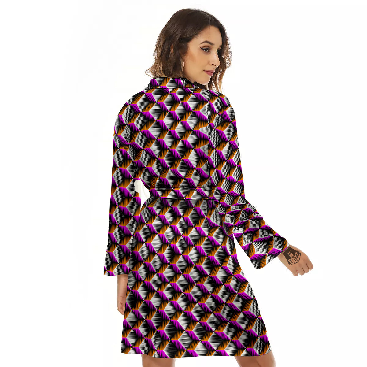 3D Rhombus Print Pattern Women's Robe-grizzshop