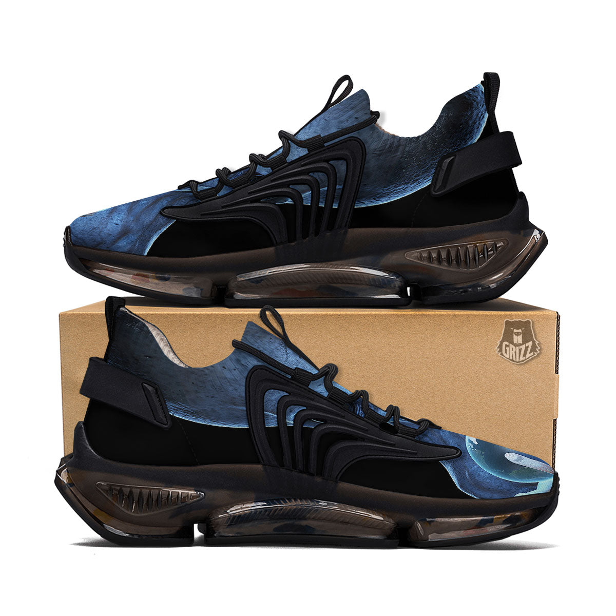 3D Scary Alien Grey Print Black Gym Shoes-grizzshop