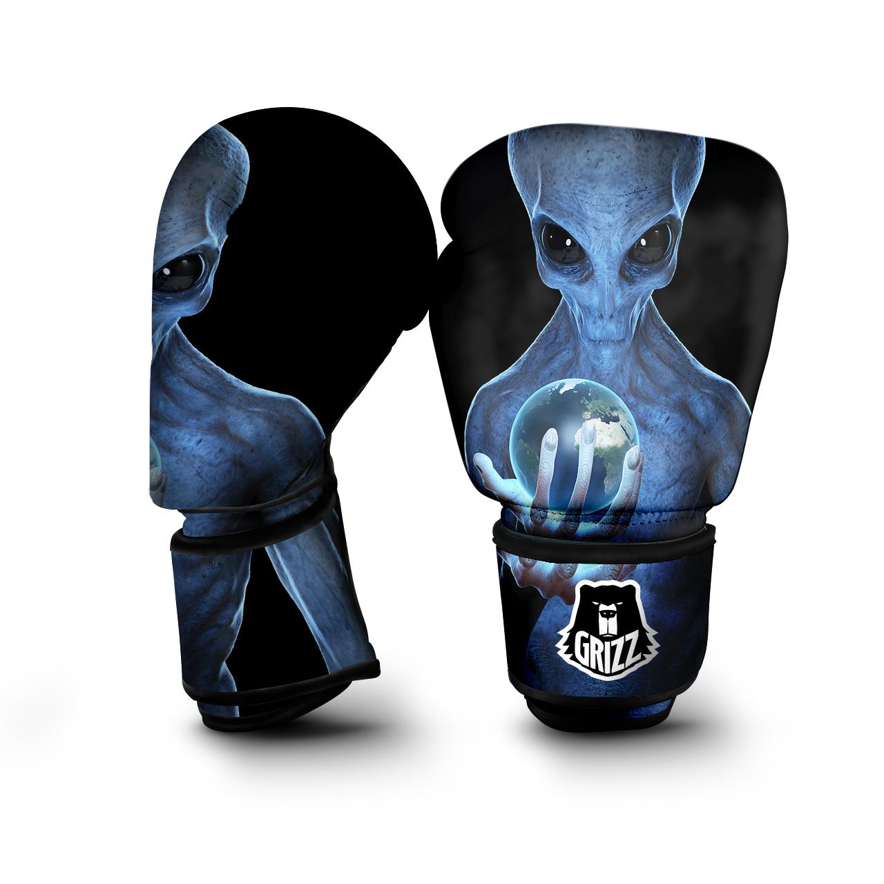 3D Scary Alien Grey Print Boxing Gloves-grizzshop