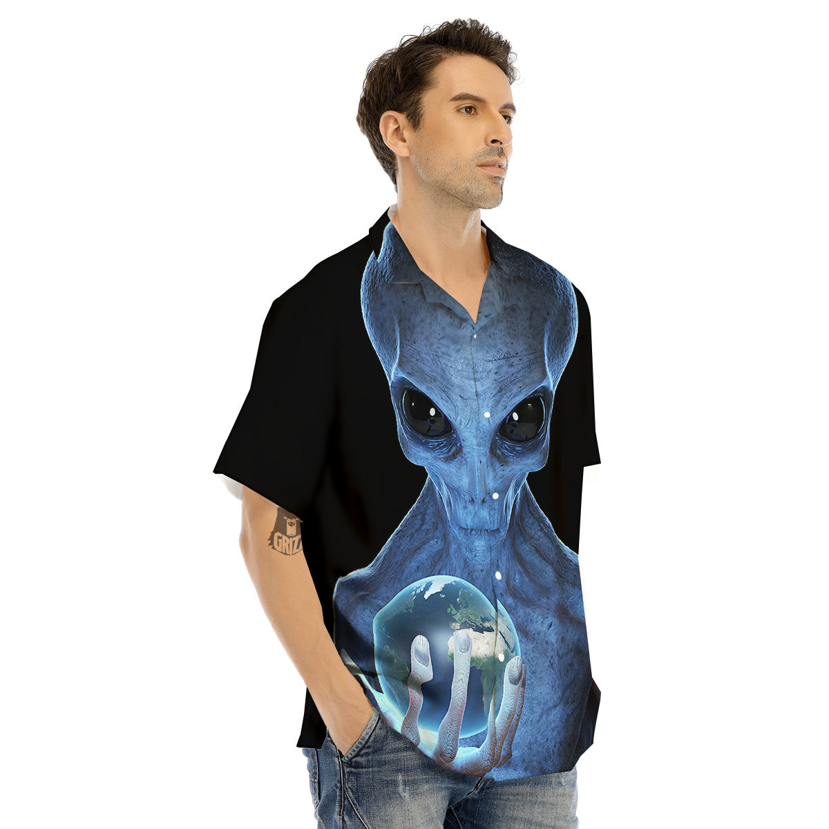 3D Scary Alien Grey Print Men's Hawaiian Shirt-grizzshop