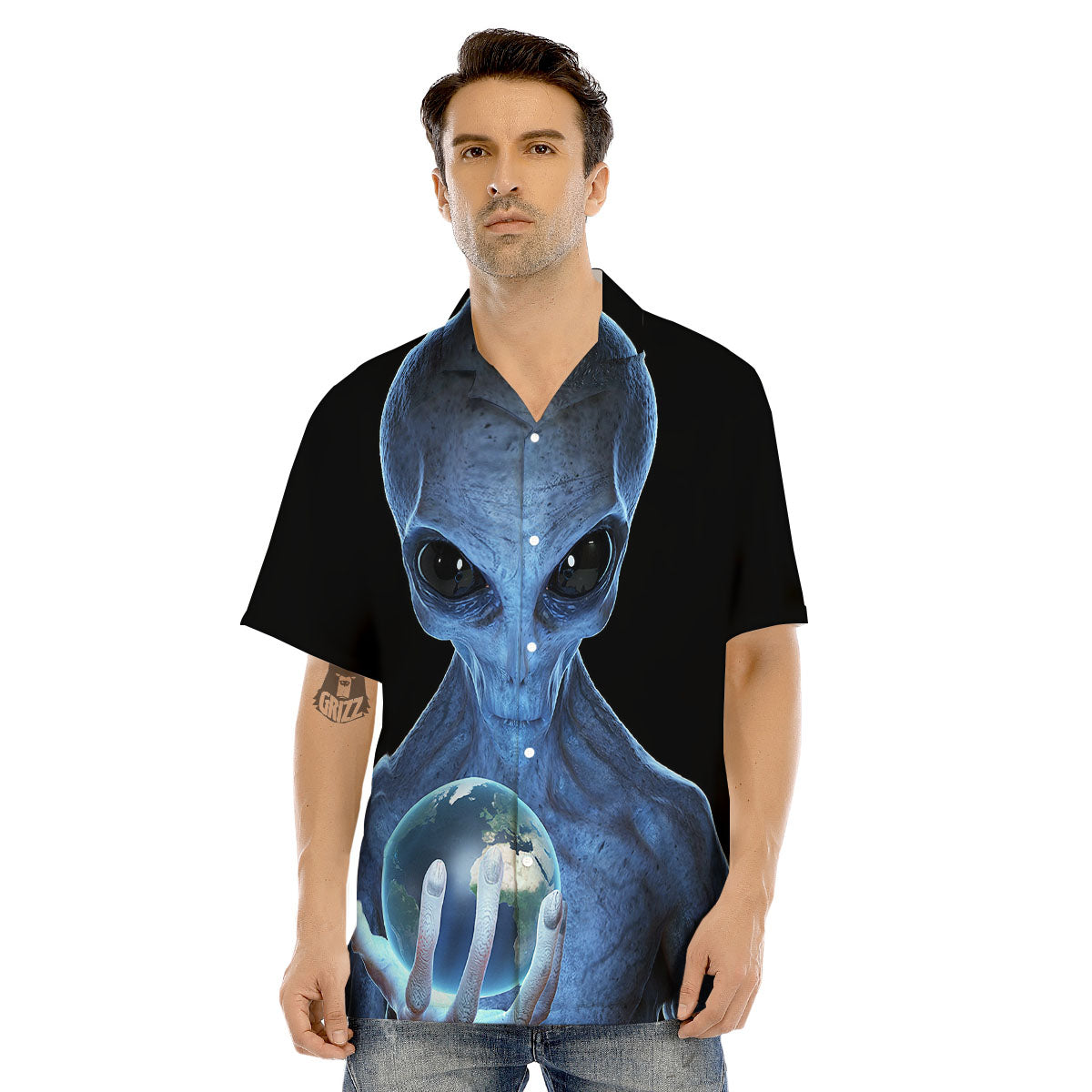 3D Scary Alien Grey Print Men's Hawaiian Shirt-grizzshop