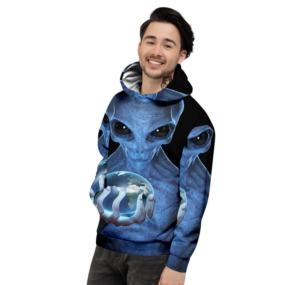 3D Scary Alien Grey Print Men's Hoodie-grizzshop