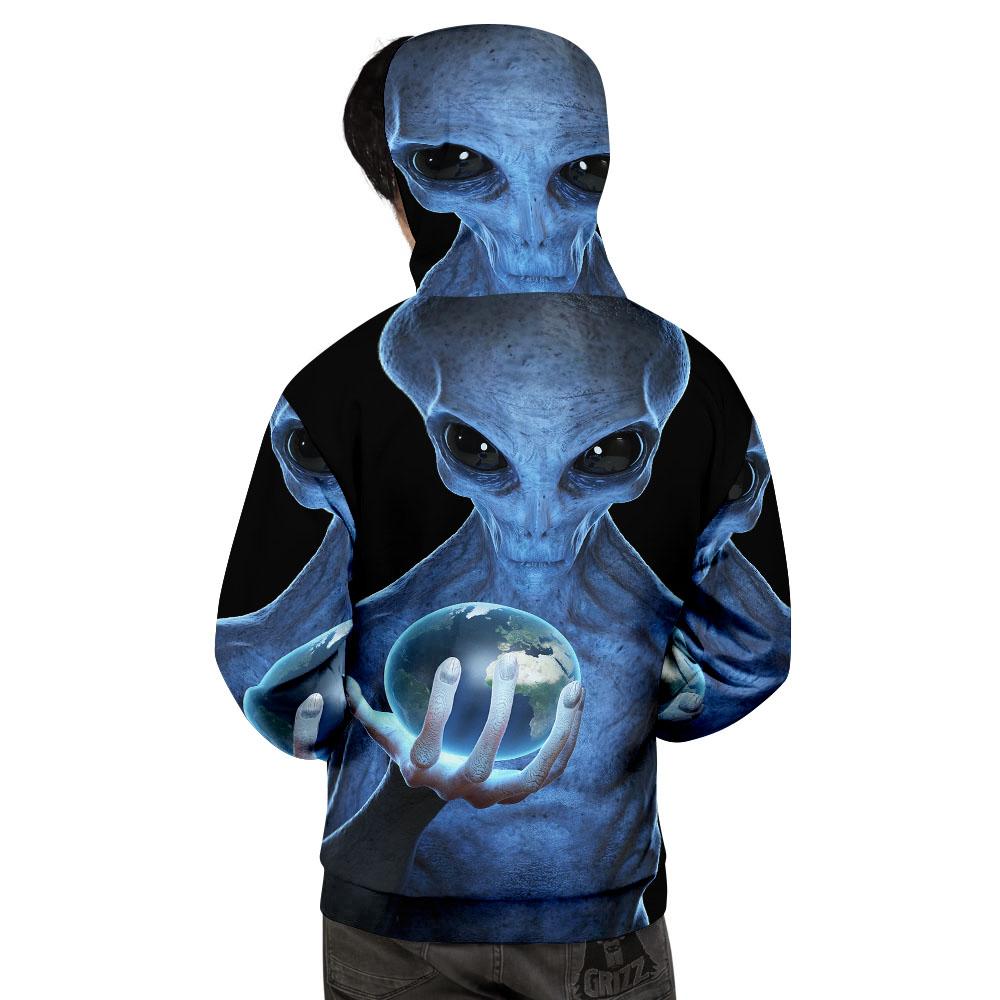 3D Scary Alien Grey Print Men's Hoodie-grizzshop