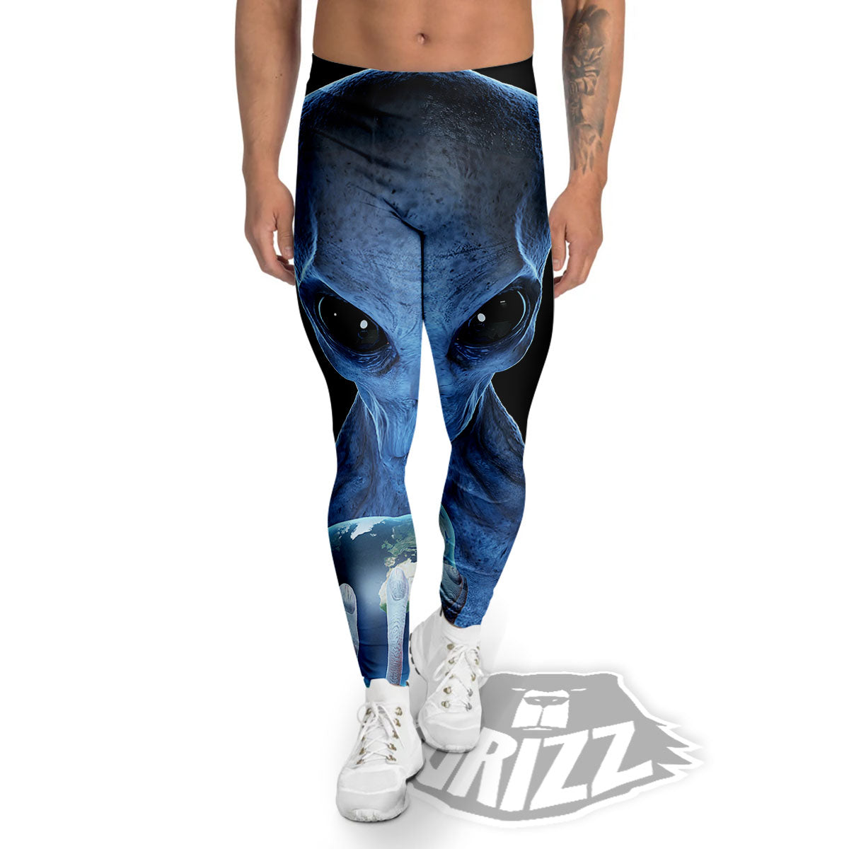 3D Scary Alien Grey Print Men's Leggings-grizzshop