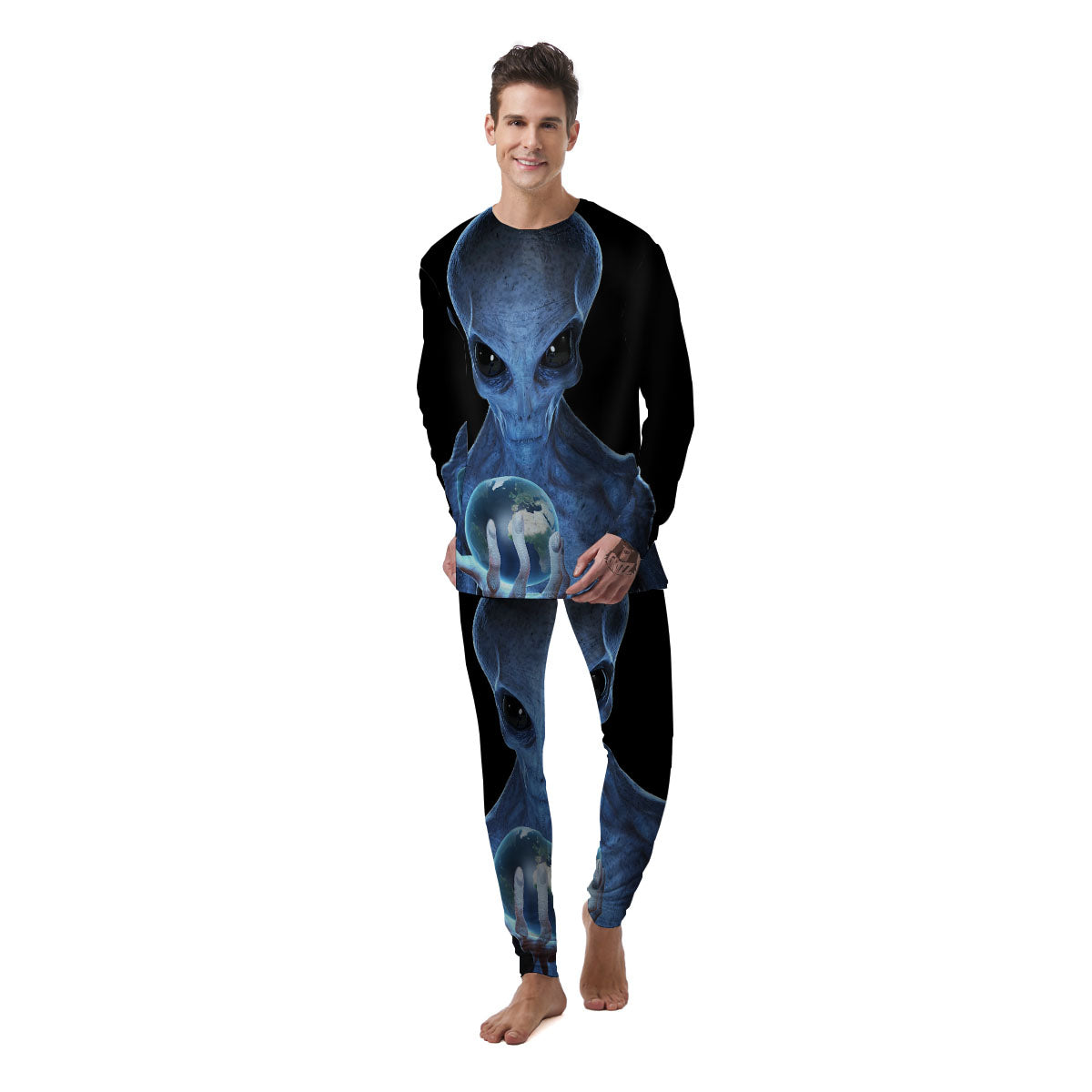 3D Scary Alien Grey Print Men's Pajamas-grizzshop