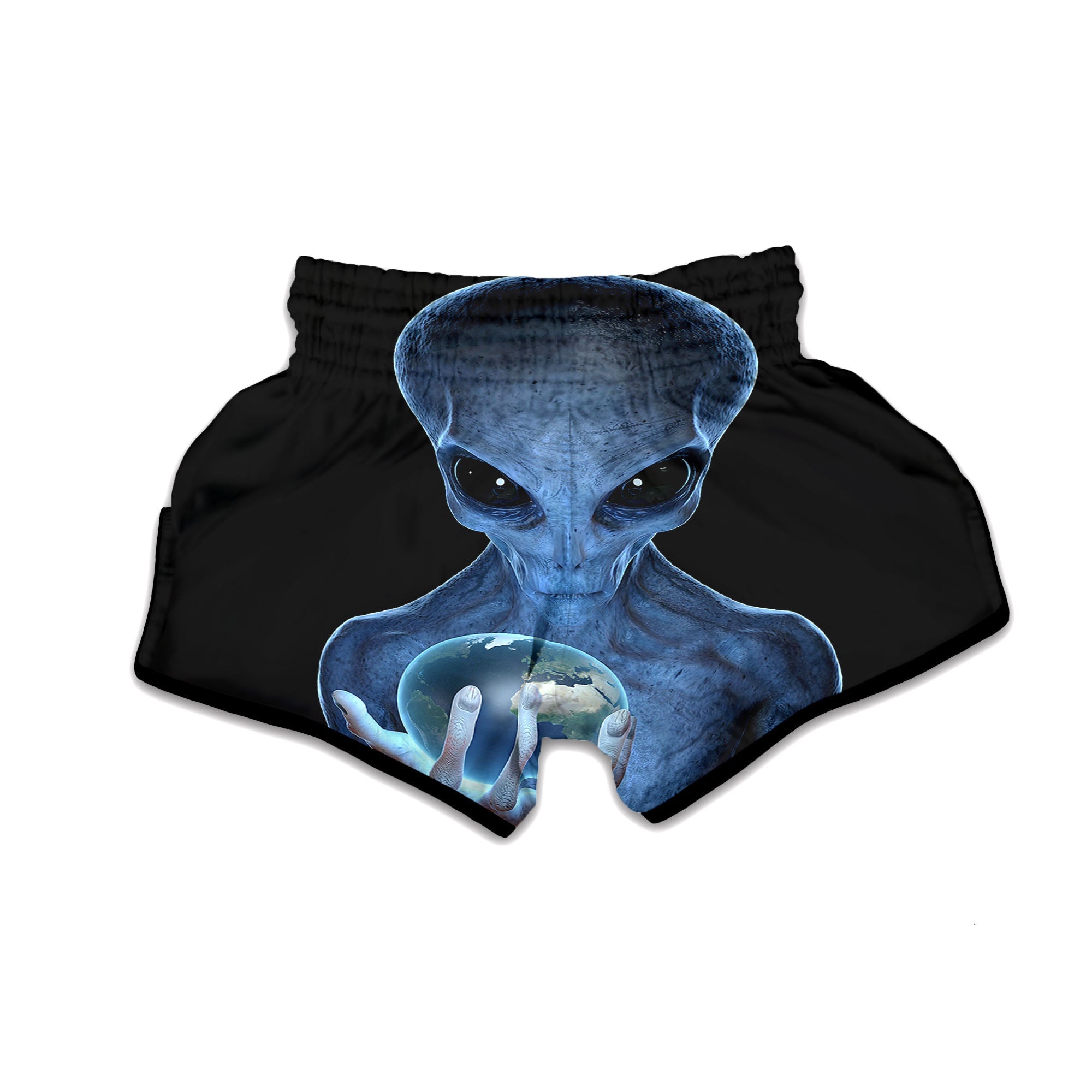 3D Scary Alien Grey Print Muay Thai Boxing Shorts-grizzshop