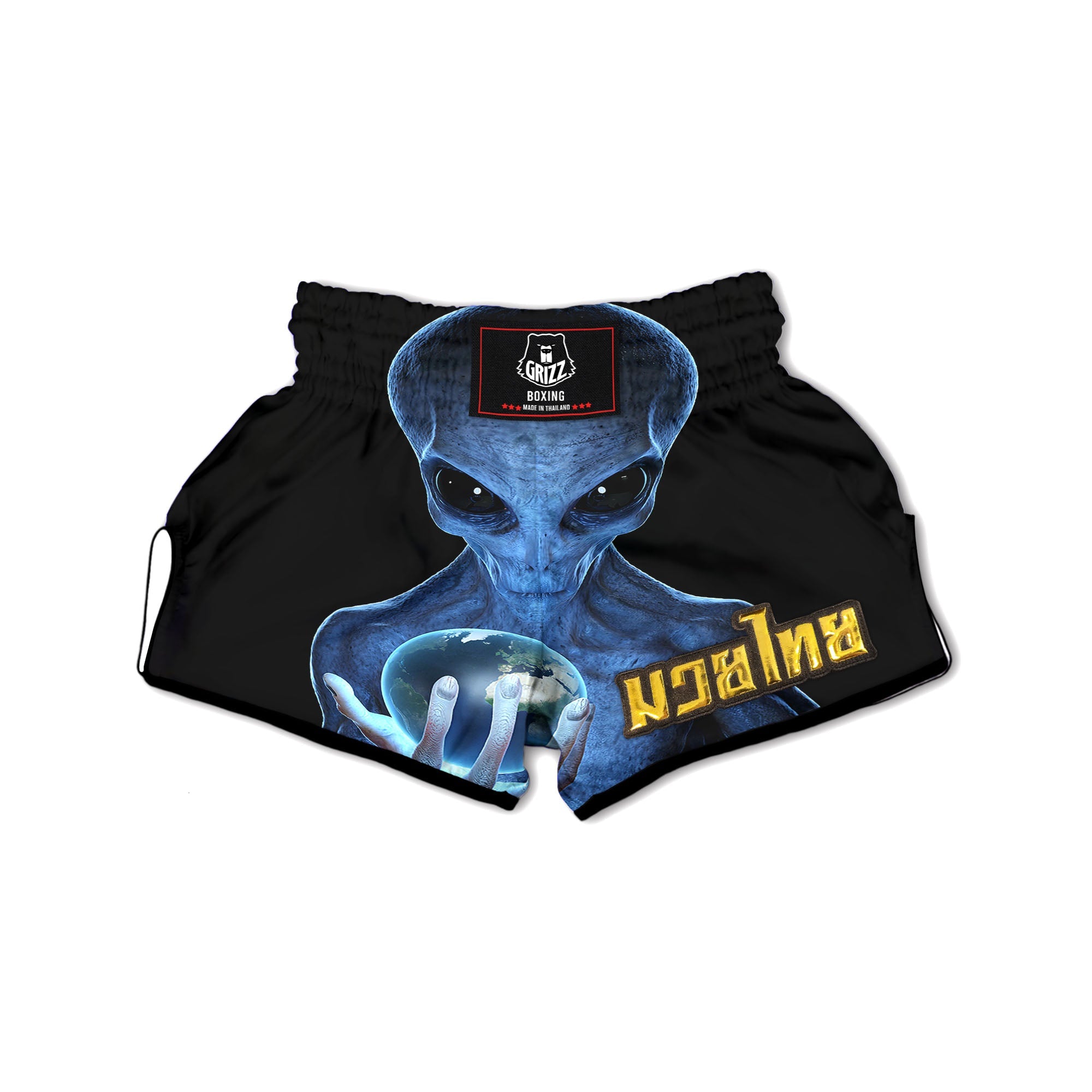 3D Scary Alien Grey Print Muay Thai Boxing Shorts-grizzshop