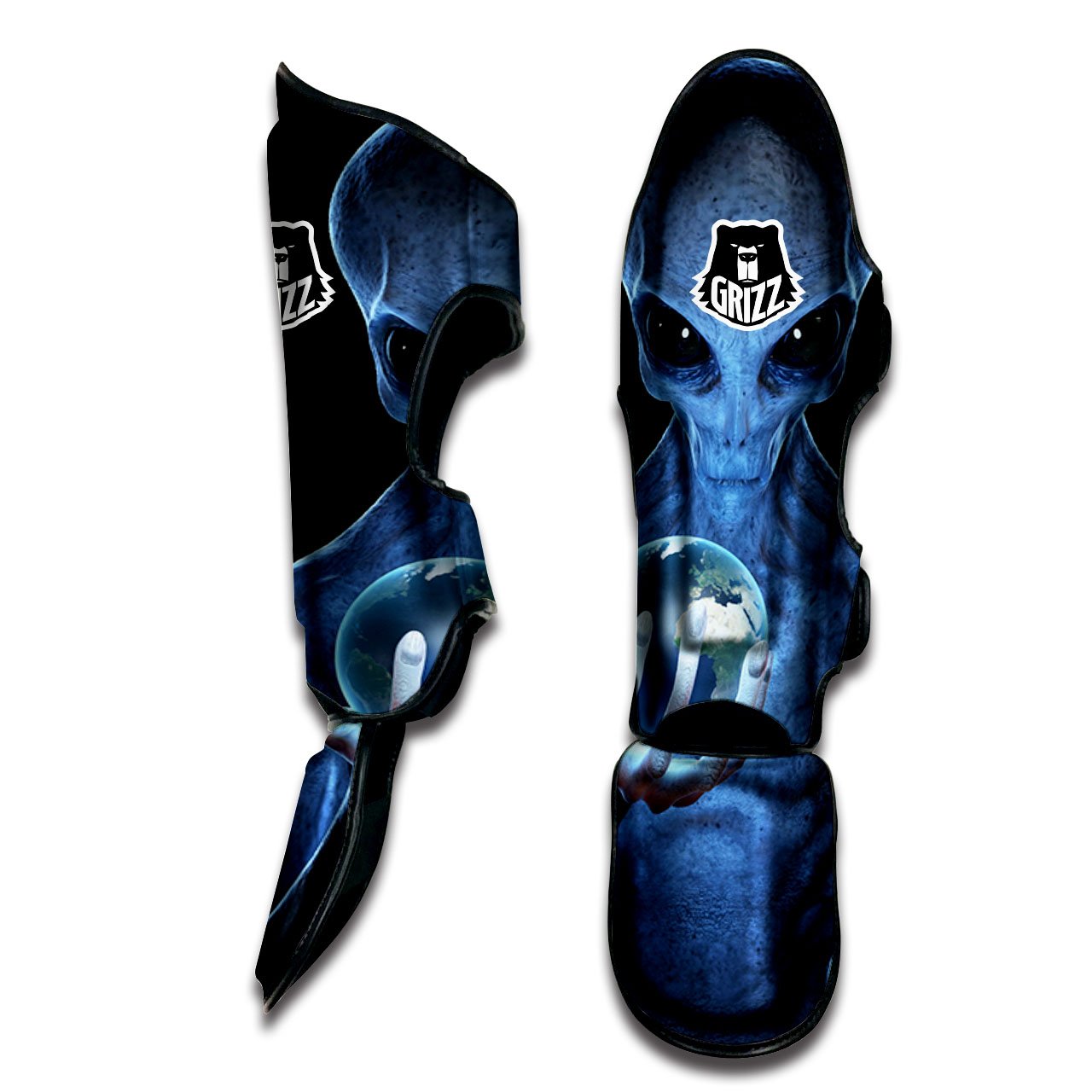 3D Scary Alien Grey Print Muay Thai Shin Guards-grizzshop