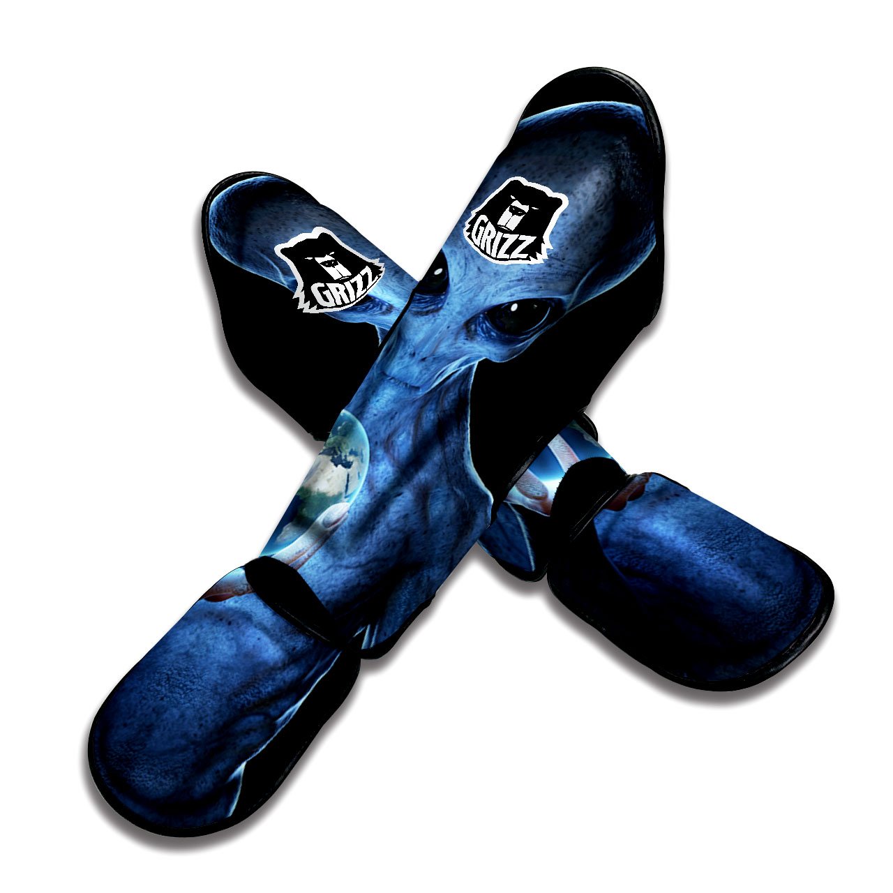 3D Scary Alien Grey Print Muay Thai Shin Guards-grizzshop