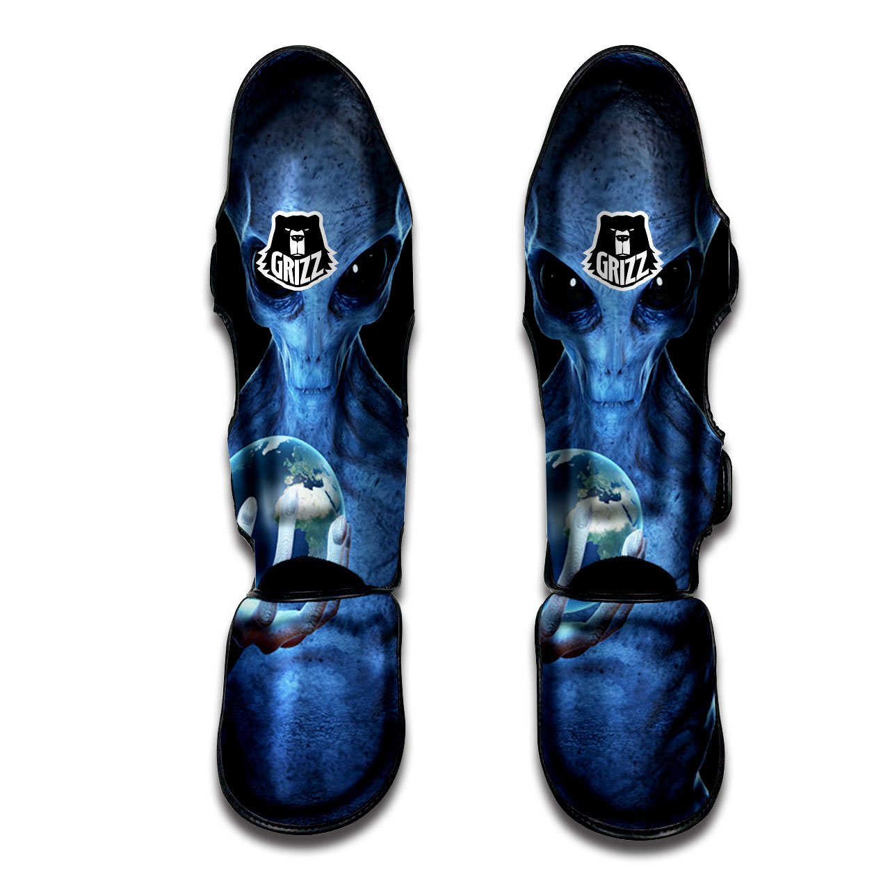 3D Scary Alien Grey Print Muay Thai Shin Guards-grizzshop