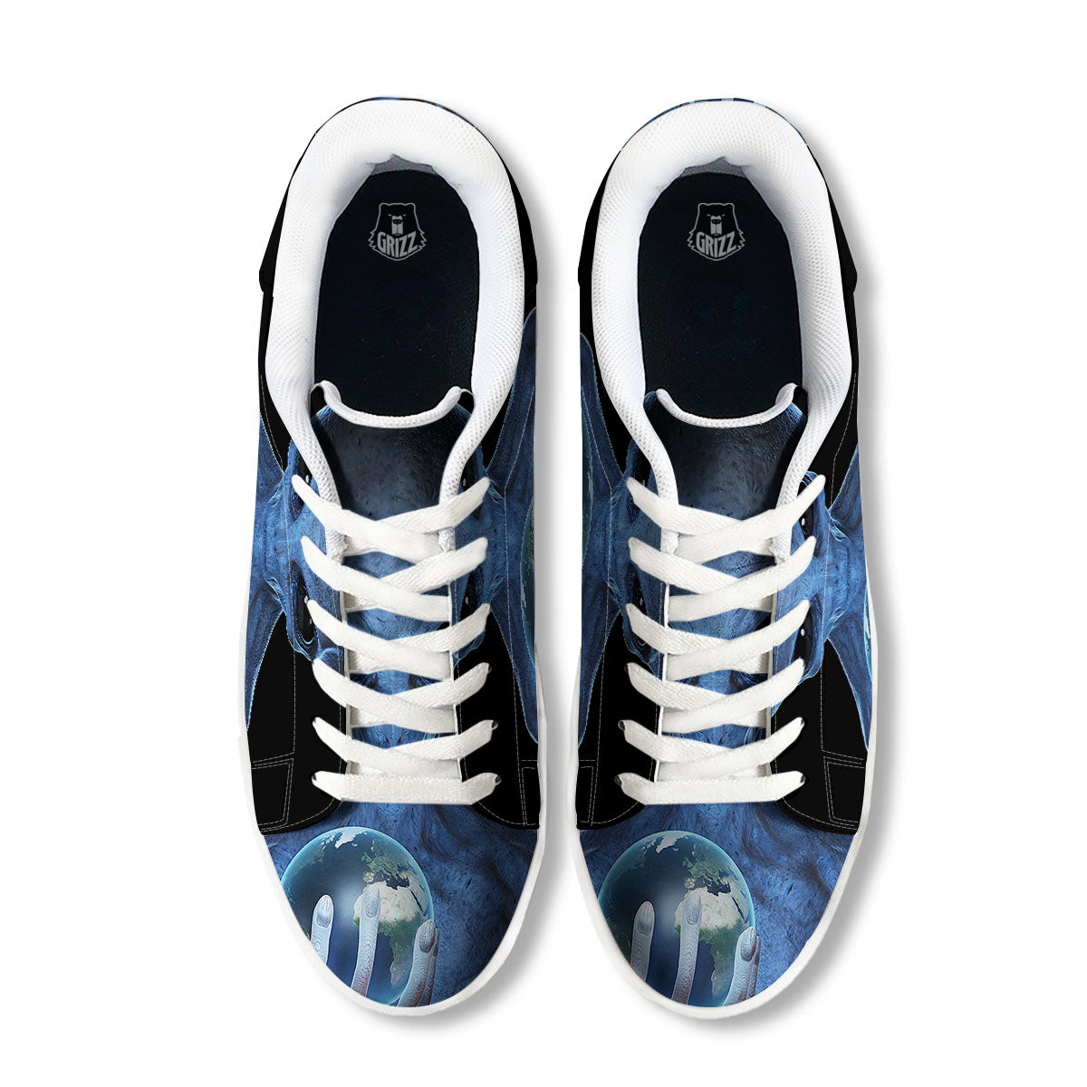 3D Scary Alien Grey Print White Low Top Sneakers-grizzshop