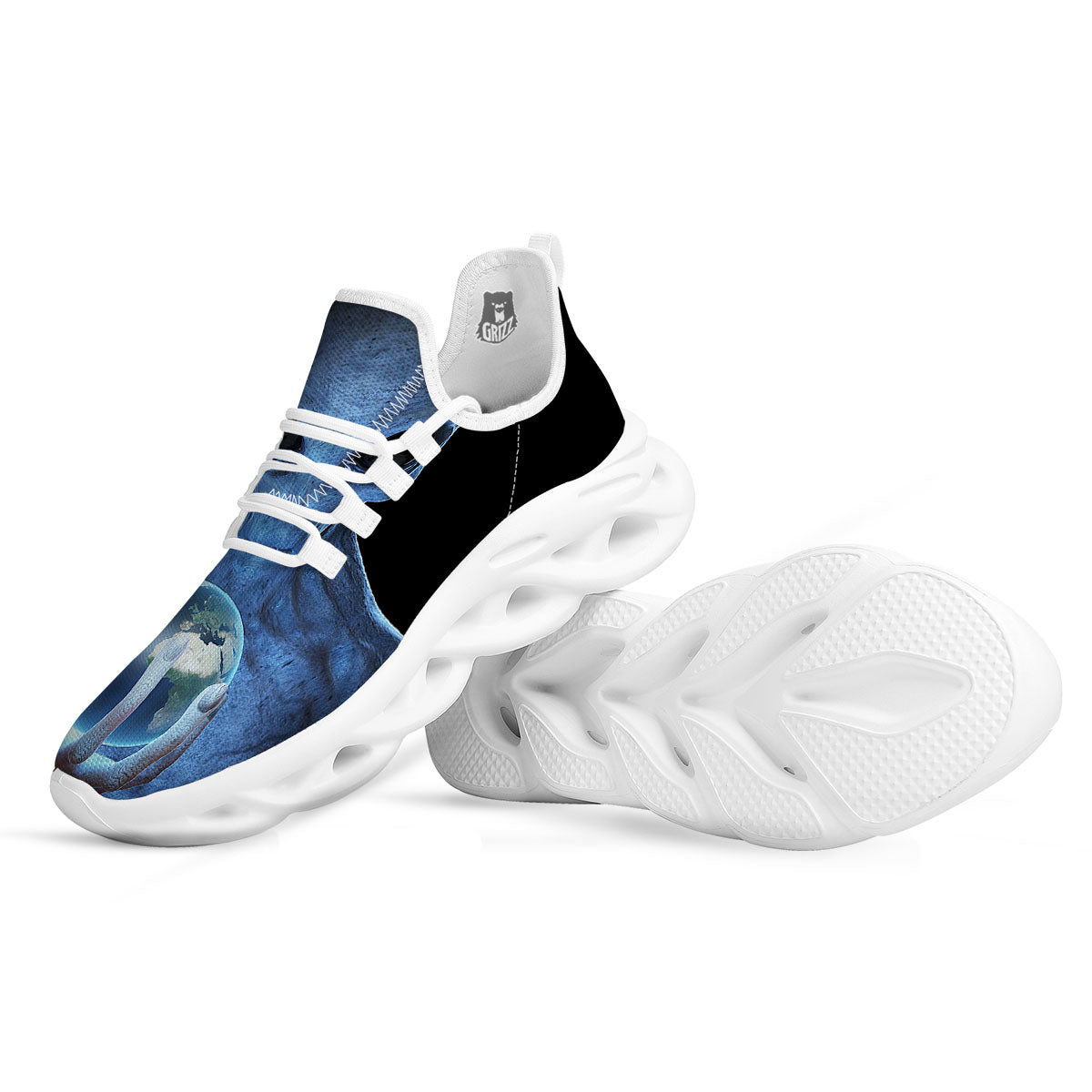3D Scary Alien Grey Print White Running Shoes-grizzshop
