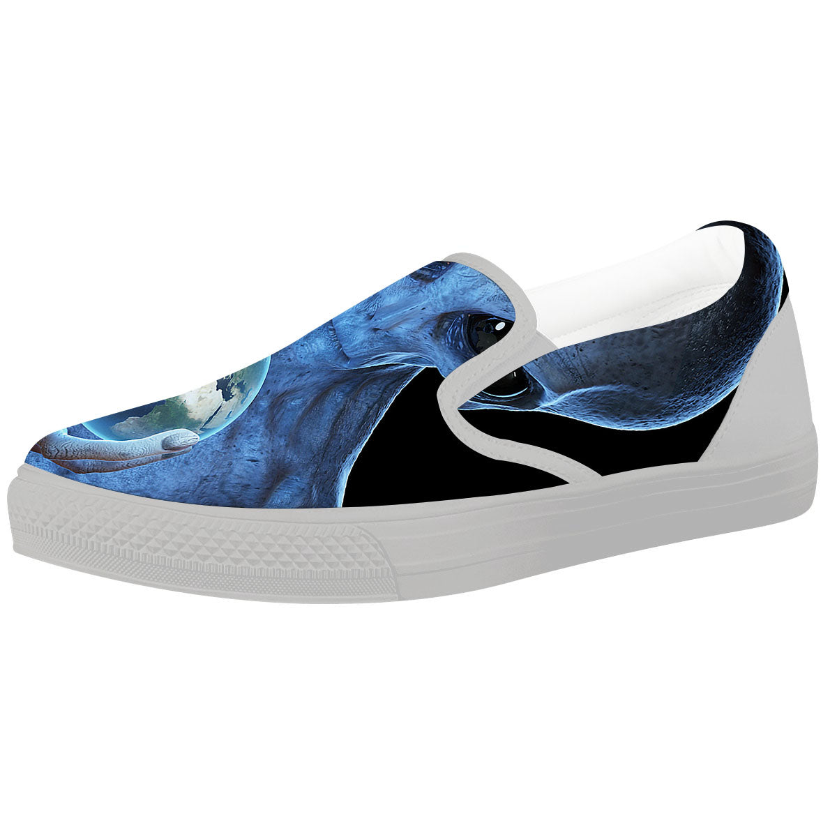 3D Scary Alien Grey Print White Slip On Shoes-grizzshop