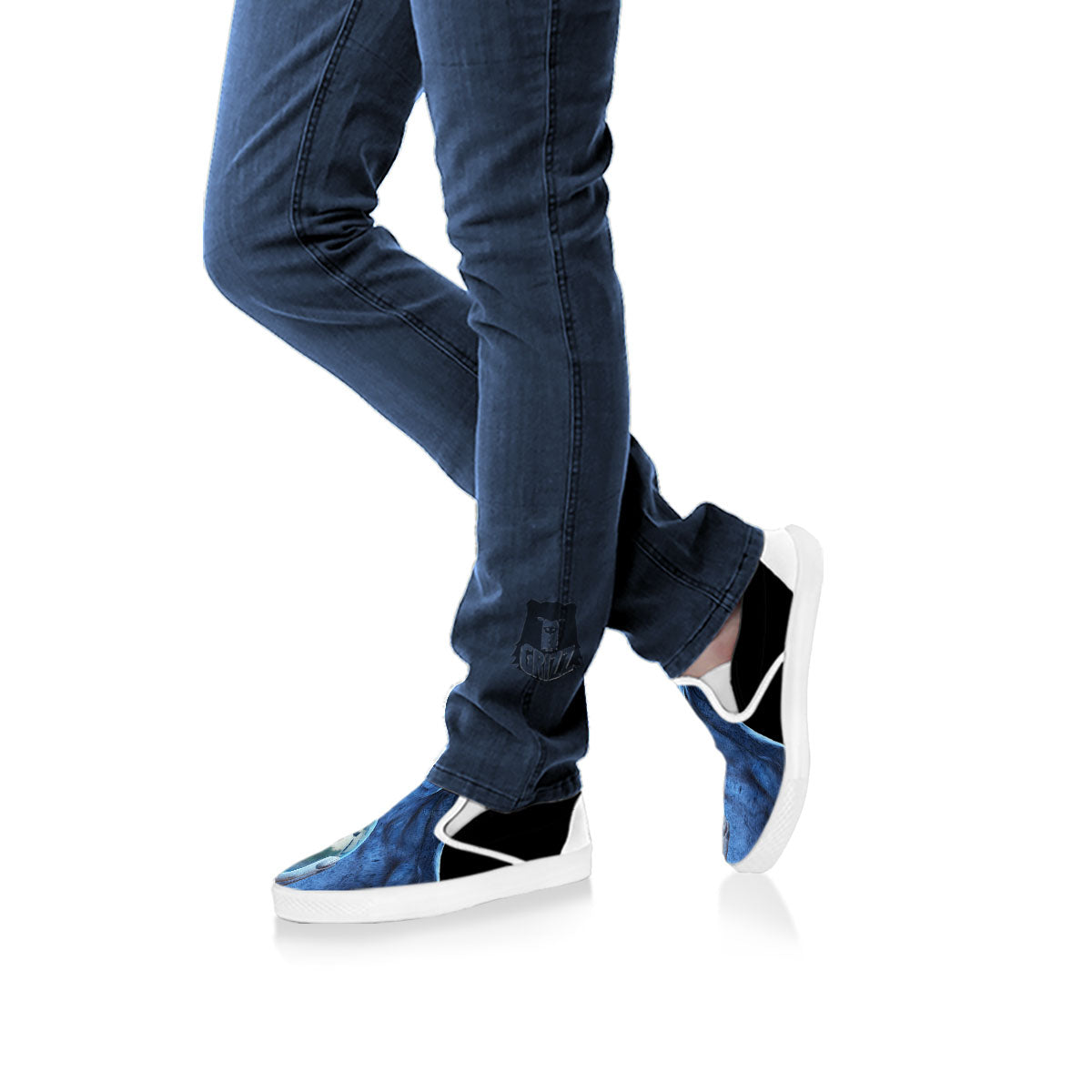 3D Scary Alien Grey Print White Slip On Shoes-grizzshop