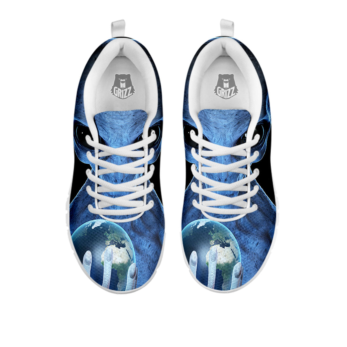 3D Scary Alien Grey Print White Sneaker-grizzshop