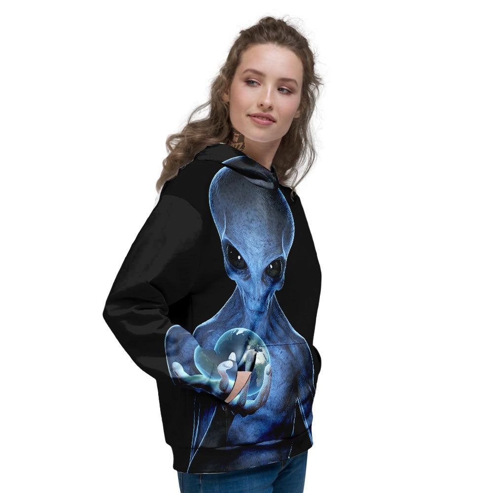 3D Scary Alien Grey Print Women's Hoodie-grizzshop