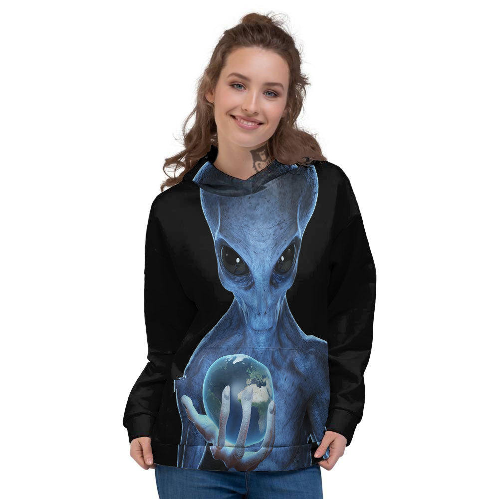 3D Scary Alien Grey Print Women's Hoodie-grizzshop
