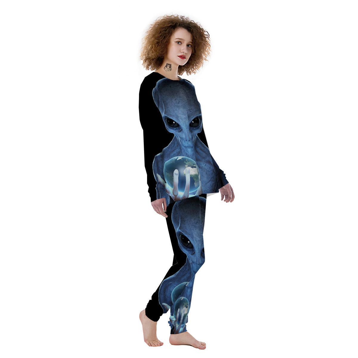 3D Scary Alien Grey Print Women's Pajamas-grizzshop