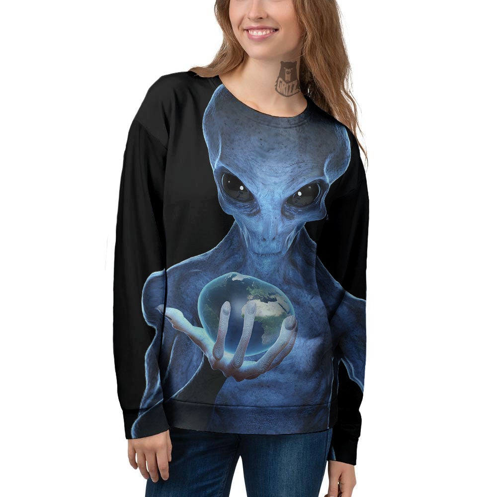 3D Scary Alien Grey Print Women's Sweatshirt-grizzshop