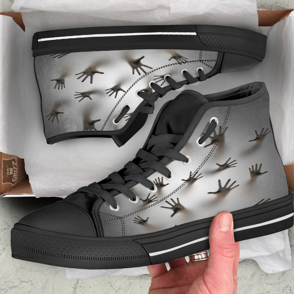 3D Scary Ghost Print Black High Top Shoes-grizzshop