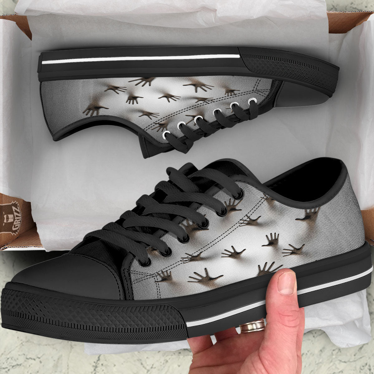 3D Scary Ghost Print Black Low Top Shoes-grizzshop