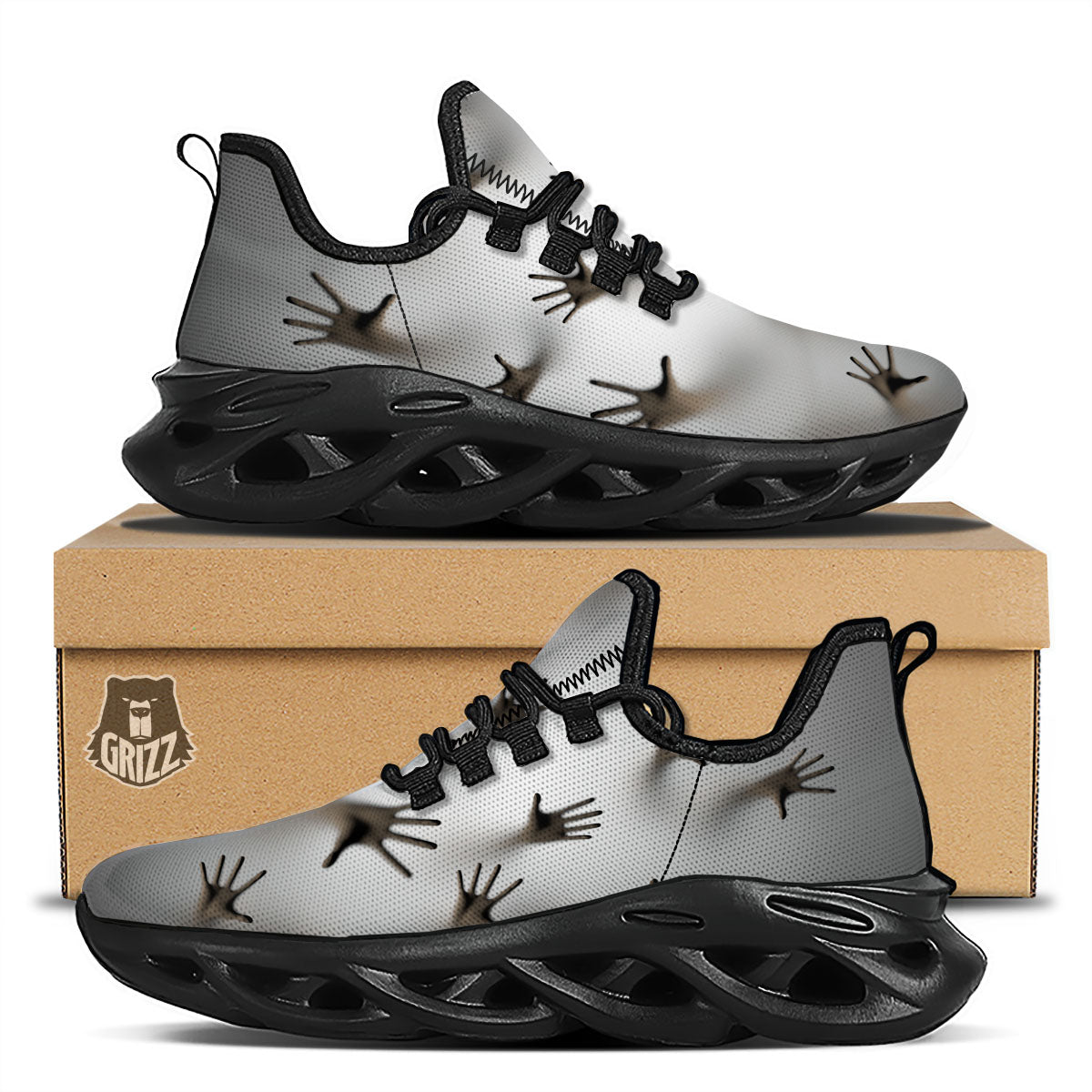 3D Scary Ghost Print Black Running Shoes-grizzshop