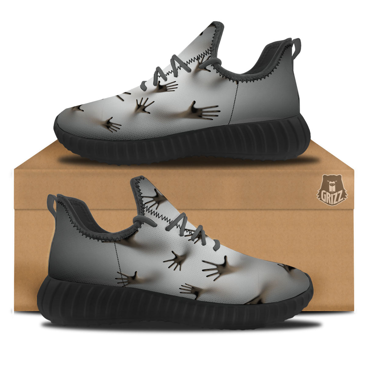 3D Scary Ghost Print Black Walking Shoes-grizzshop