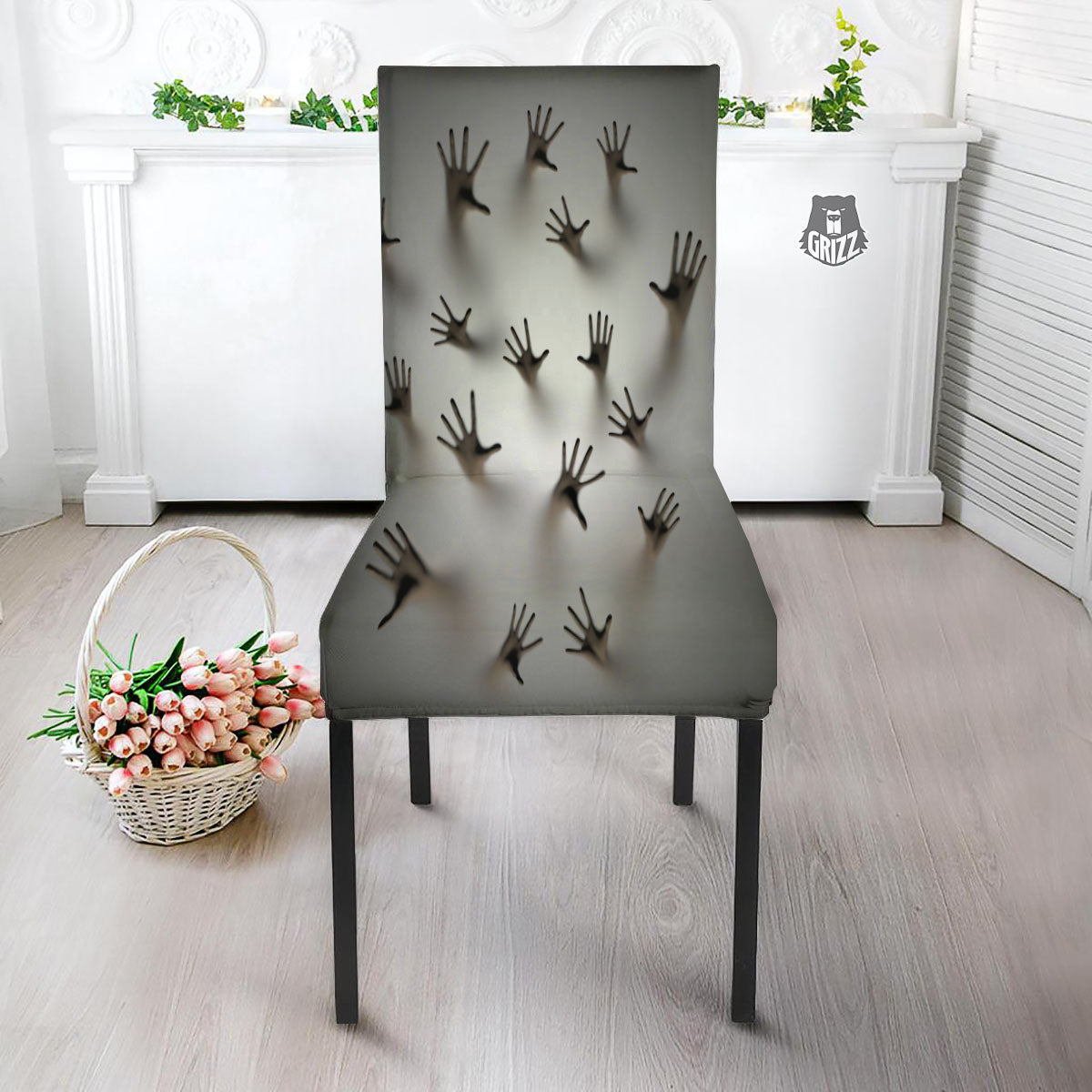 3D Scary Ghost Print Dining Chair Slipcover-grizzshop