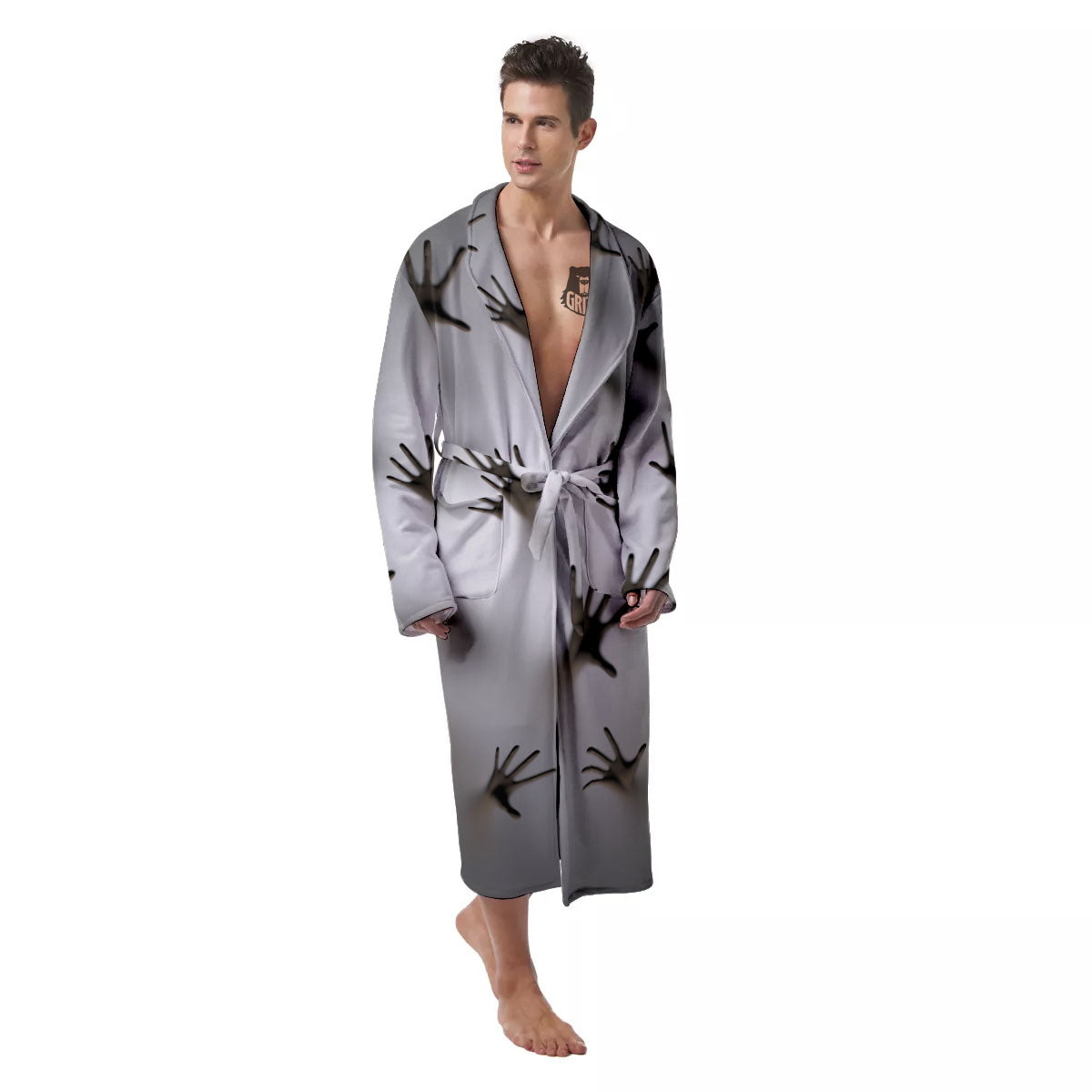 3D Scary Ghost Print Men's Robe-grizzshop