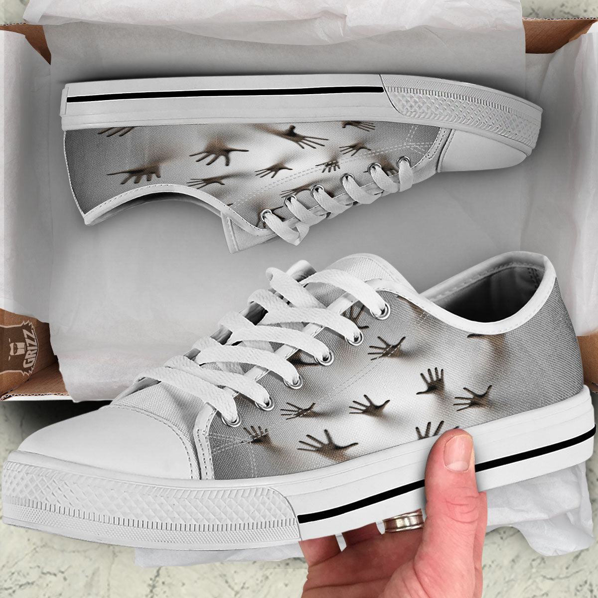 3D Scary Ghost Print White Low Top Shoes-grizzshop