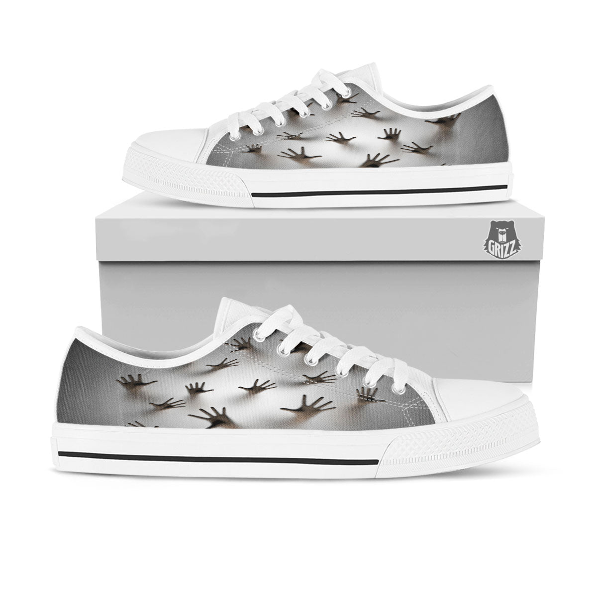 3D Scary Ghost Print White Low Top Shoes-grizzshop