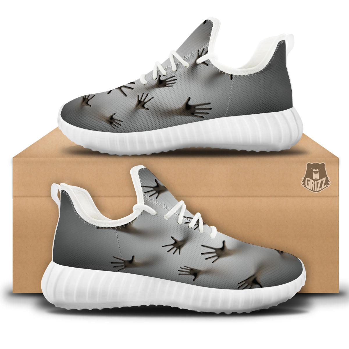 3D Scary Ghost Print White Walking Shoes-grizzshop