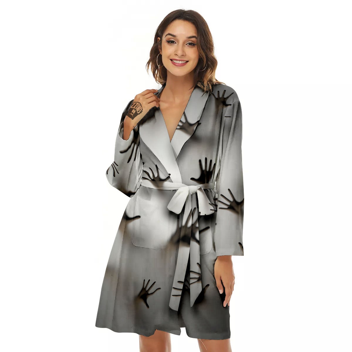 3D Scary Ghost Print Women's Robe-grizzshop