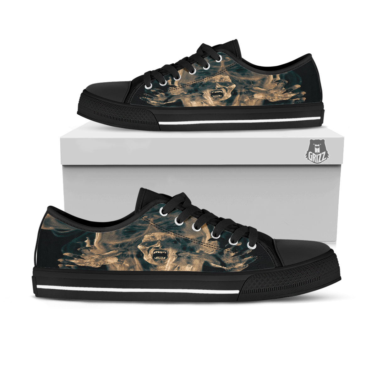 3D Screaming Ghost Horror Print Black Low Top Shoes-grizzshop