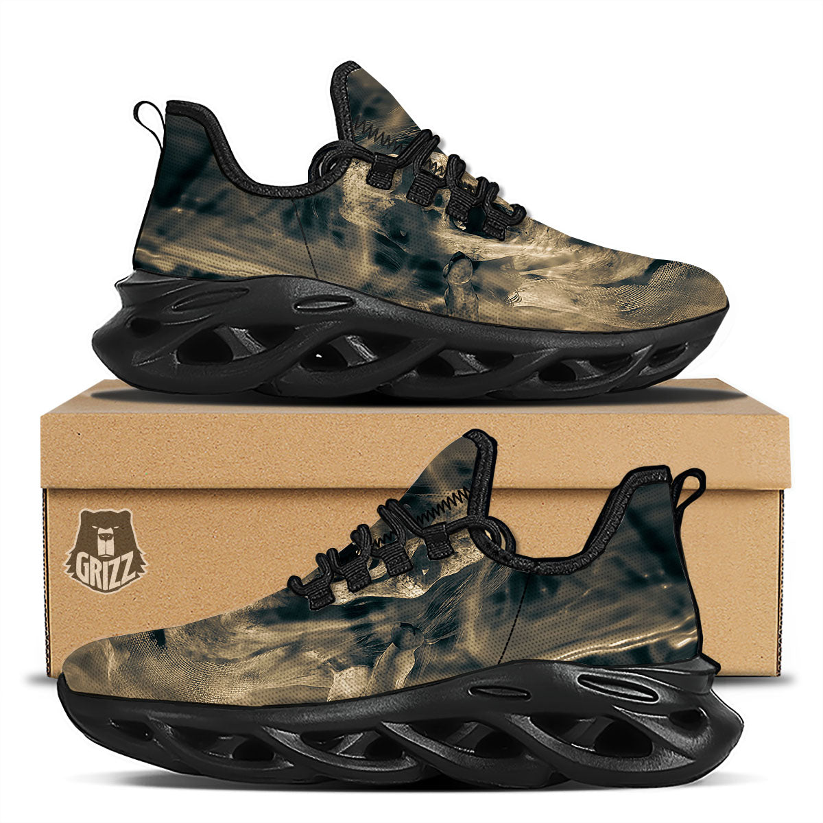 3D Screaming Ghost Horror Print Black Running Shoes-grizzshop