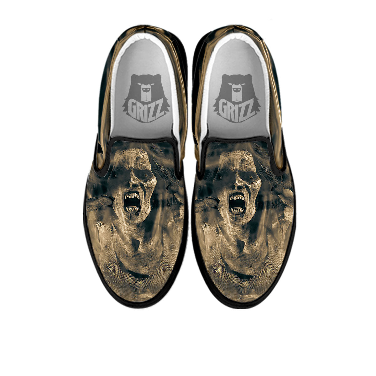 3D Screaming Ghost Horror Print Black Slip On Shoes-grizzshop