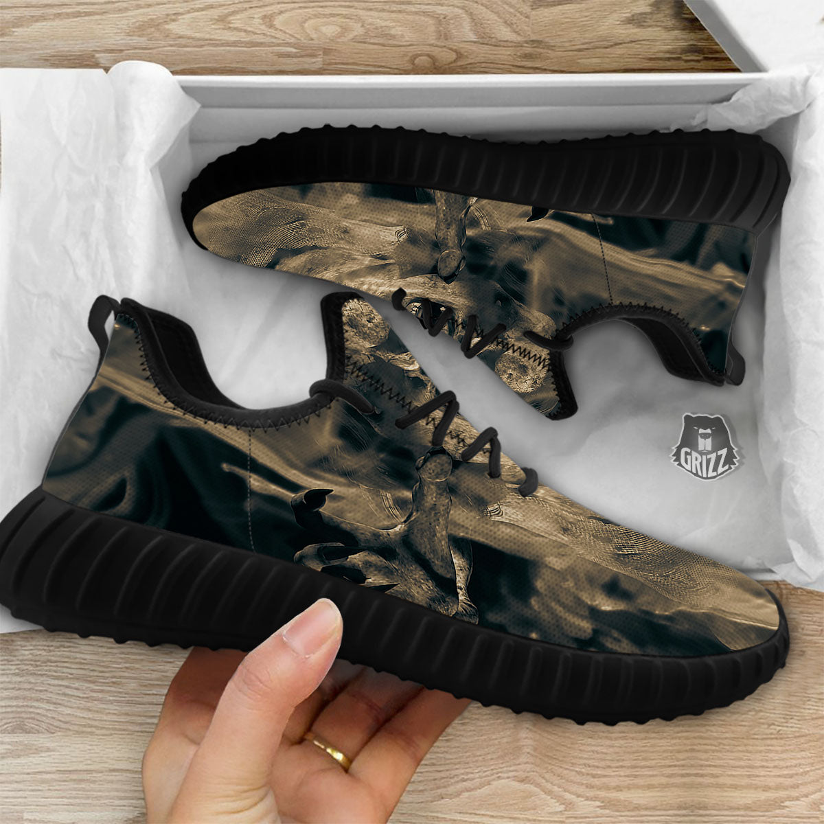 3D Screaming Ghost Horror Print Black Walking Shoes-grizzshop