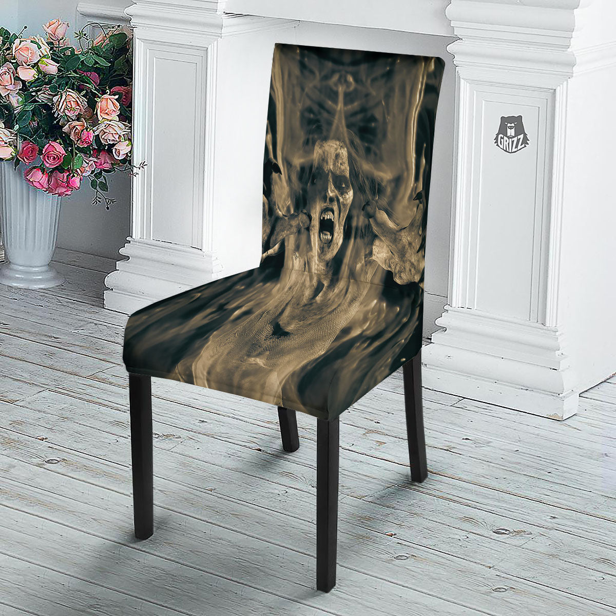 3D Screaming Ghost Horror Print Dining Chair Slipcover-grizzshop