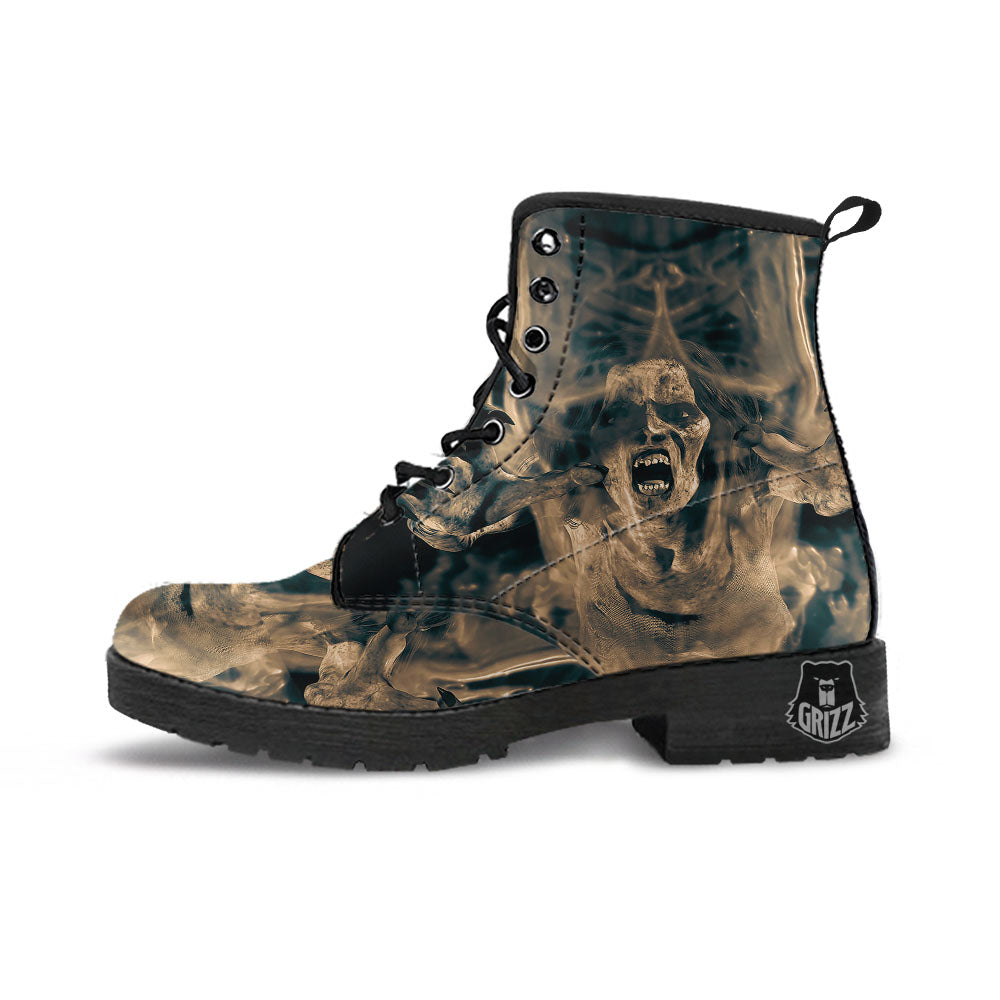 3D Screaming Ghost Horror Print Leather Boots-grizzshop