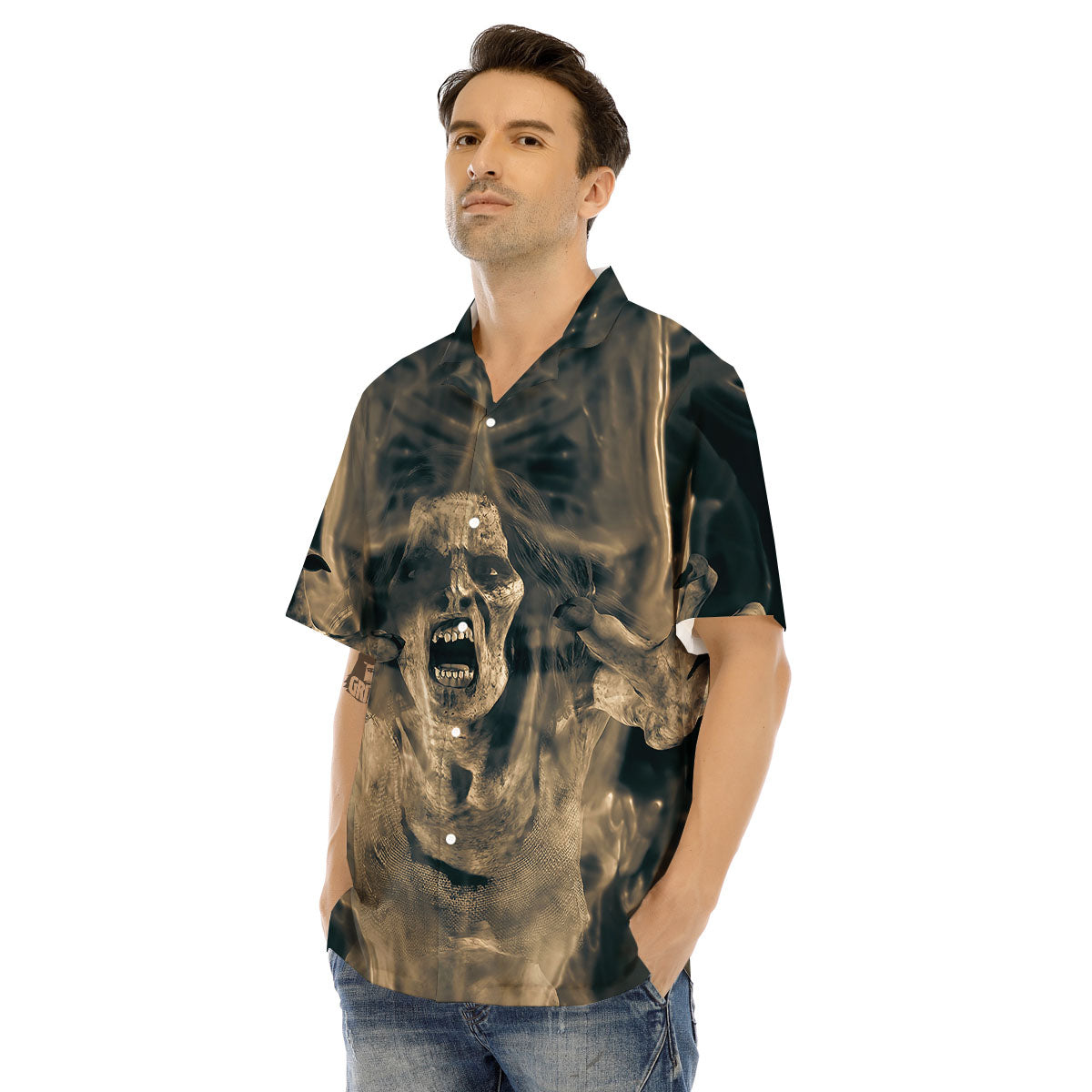3D Screaming Ghost Horror Print Men's Hawaiian Shirt-grizzshop