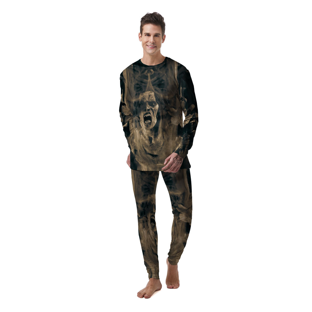 3D Screaming Ghost Horror Print Men's Pajamas-grizzshop