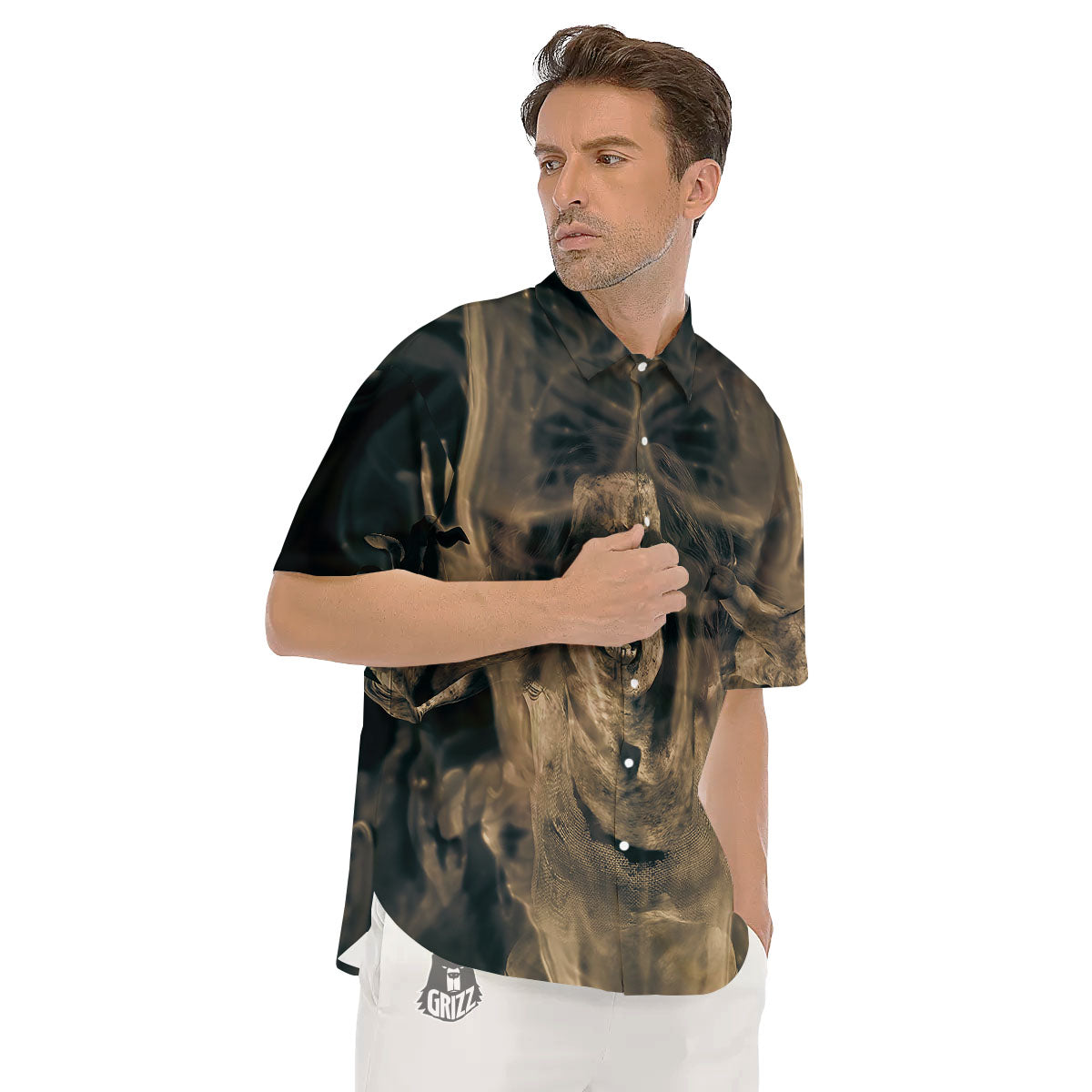 3D Screaming Ghost Horror Print Men's Short Sleeve Shirts-grizzshop