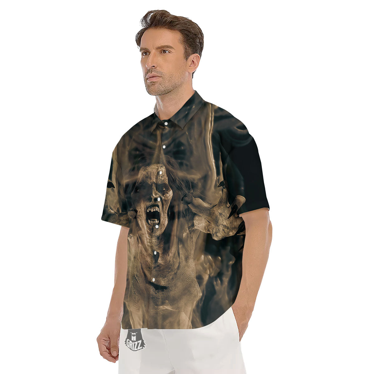 3D Screaming Ghost Horror Print Men's Short Sleeve Shirts-grizzshop
