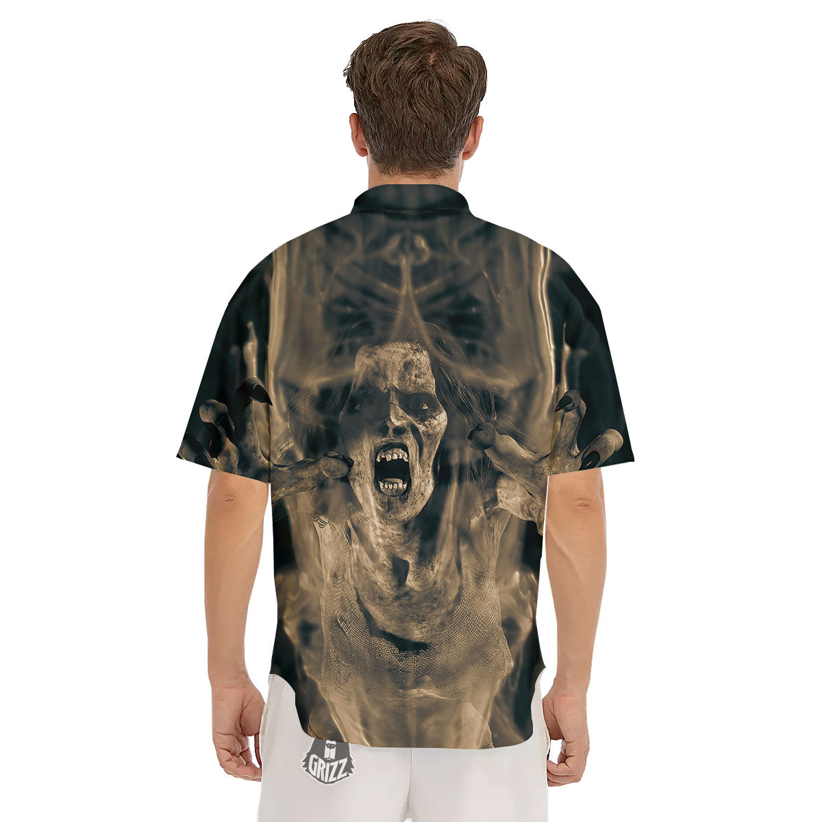 3D Screaming Ghost Horror Print Men's Short Sleeve Shirts-grizzshop