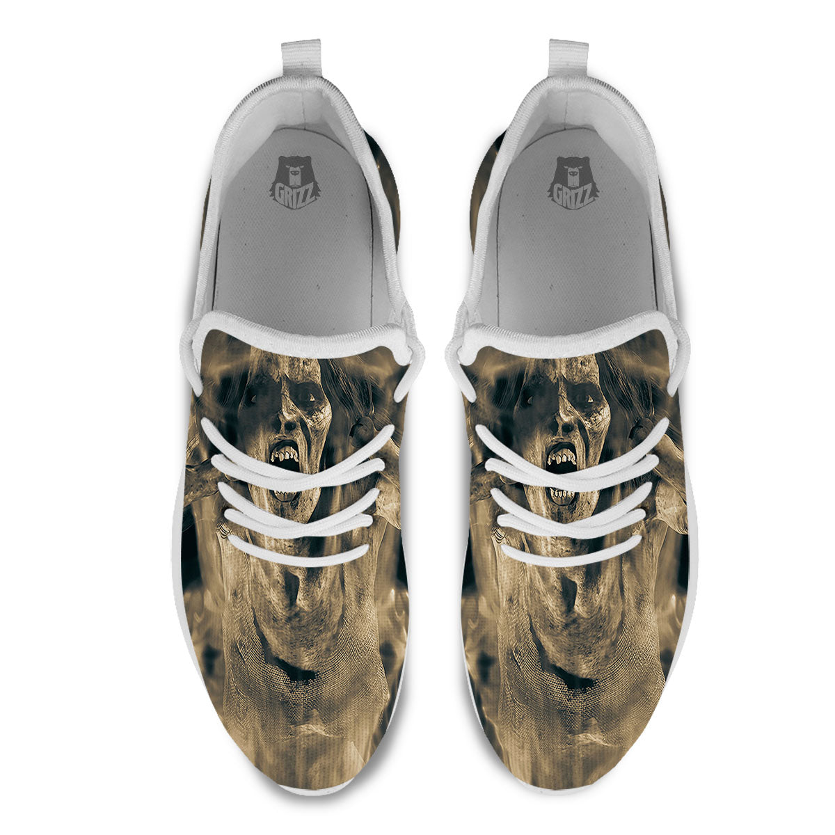 3D Screaming Ghost Horror Print White Athletic Shoes-grizzshop