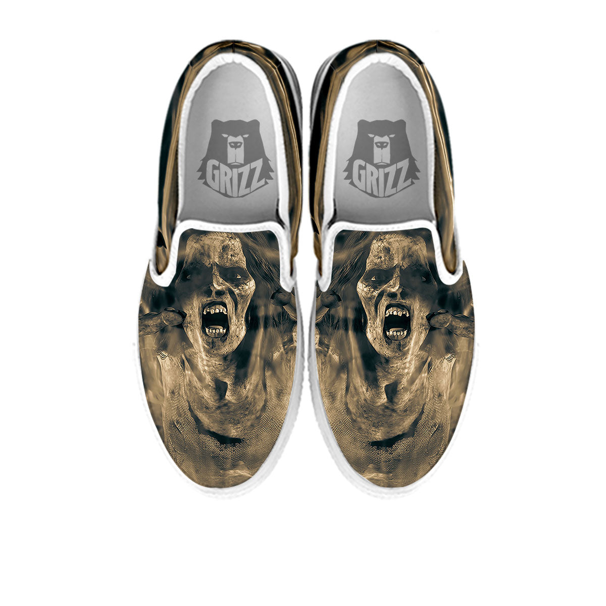 3D Screaming Ghost Horror Print White Slip On Shoes-grizzshop